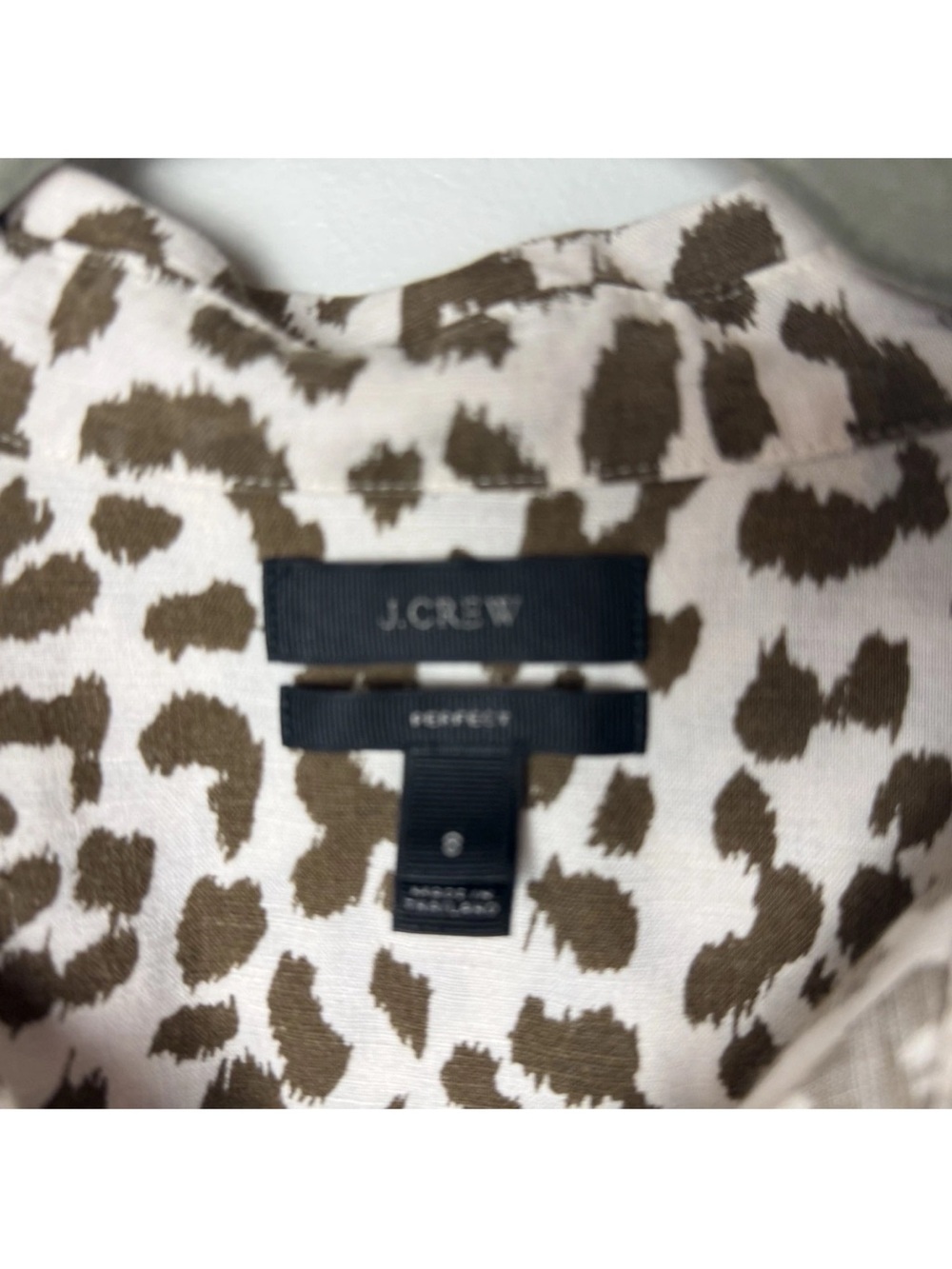 J. Crew Perfect Shirt Size 8 Long Sleeves Linen Cotton Blend Neutral Leopard - Picture 6 of 6